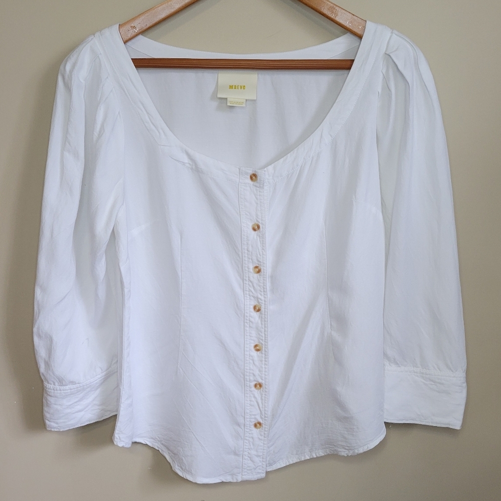 Anthropologie Maeve Balloon Sleeve Button Frt Top